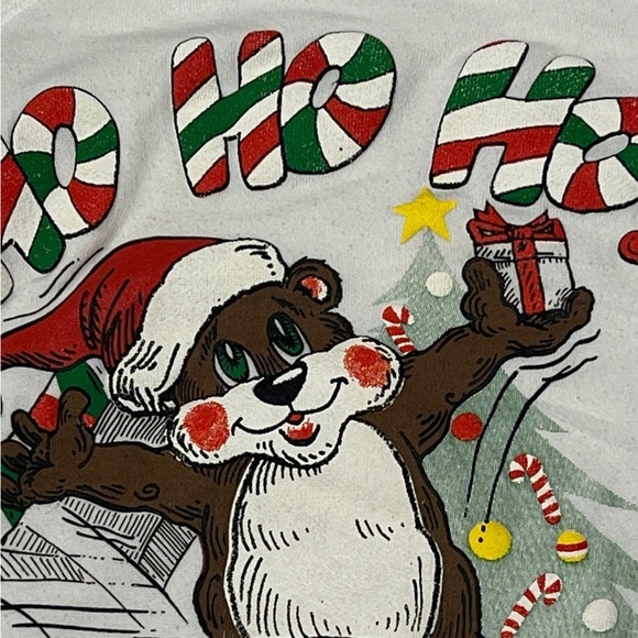 Vintage Merry Christmas Bear Ugly Xmas Sweater Sweatshirt 1980s - Picture 4 of 7